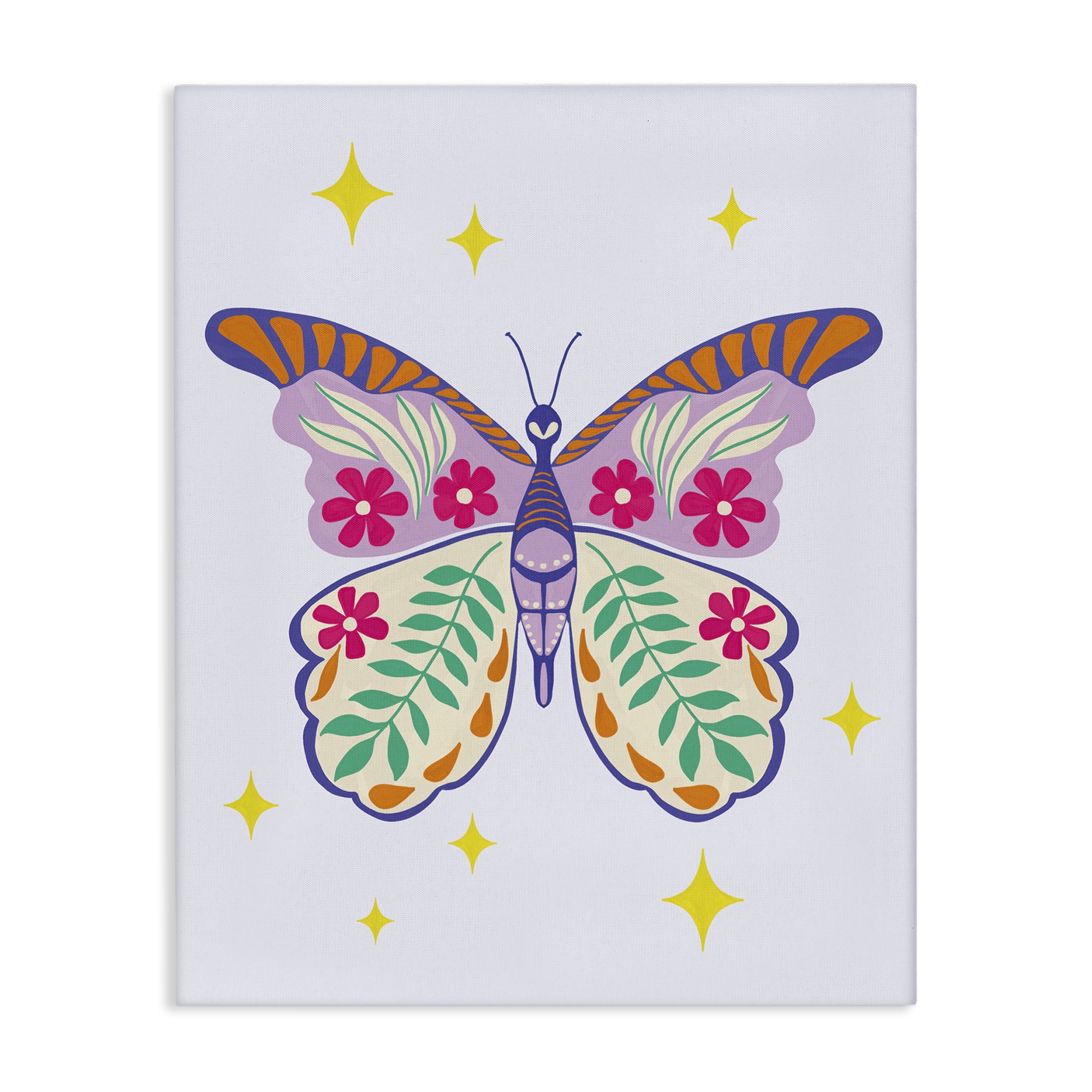 Stupell Industries Free Spirit Floral Butterfly Animals Painting Wrapped Canvas Art Print Wall Art, 36 x 48