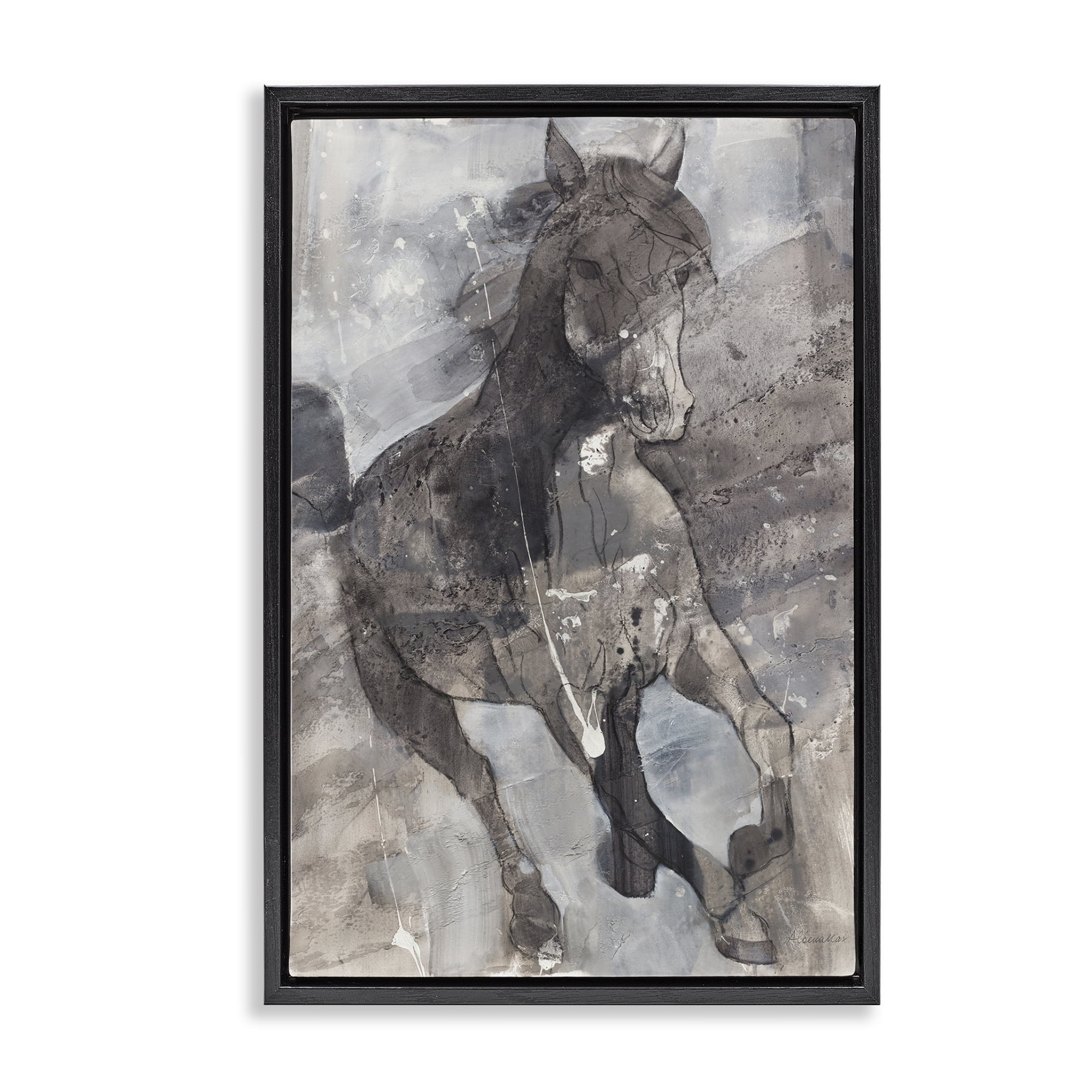 Stupell Industries Free Spirit Stallion Animals & Insects Painting Black Floater Framed Canvas Art Print Wall Art, 17 x 25
