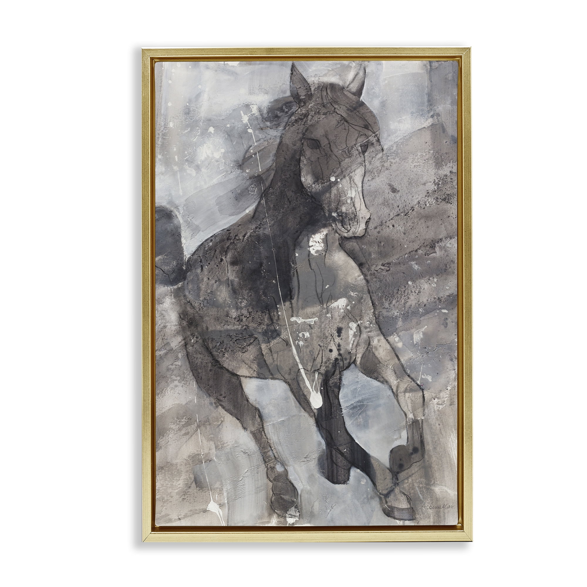 Stupell Industries Free Spirit Stallion Animals & Insects Painting Gold Floater Framed Canvas Art Print Wall Art, 21 x 31