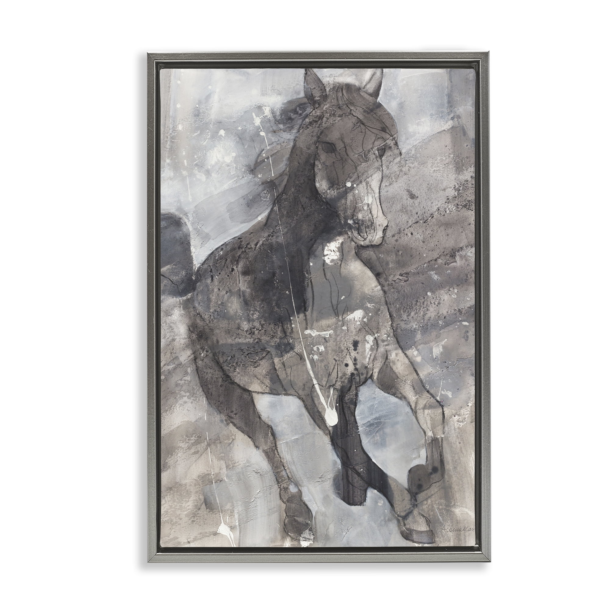 Stupell Industries Free Spirit Stallion Animals & Insects Painting Gray Floater Framed Canvas Art Print Wall Art, 21 x 31