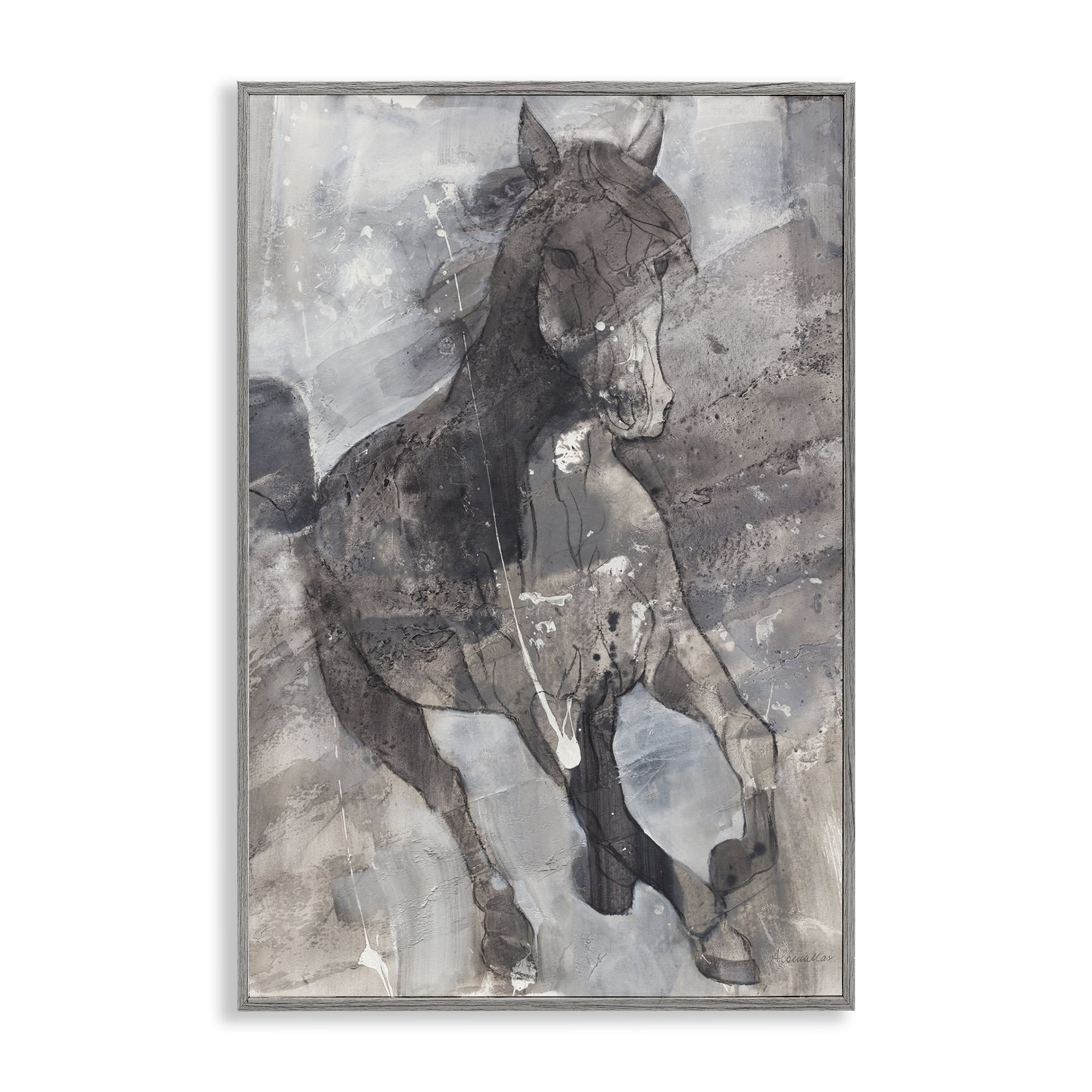 Stupell Industries Free Spirit Stallion Animals & Insects Painting Gray Framed Art Print Wall Art, 12 x 18