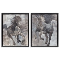 Stupell Industries Free Spirit Wind Dancer Horse Animals Painting Black Floater Framed Canvas Art Print Wall Art, 17 x 21, Set of 2