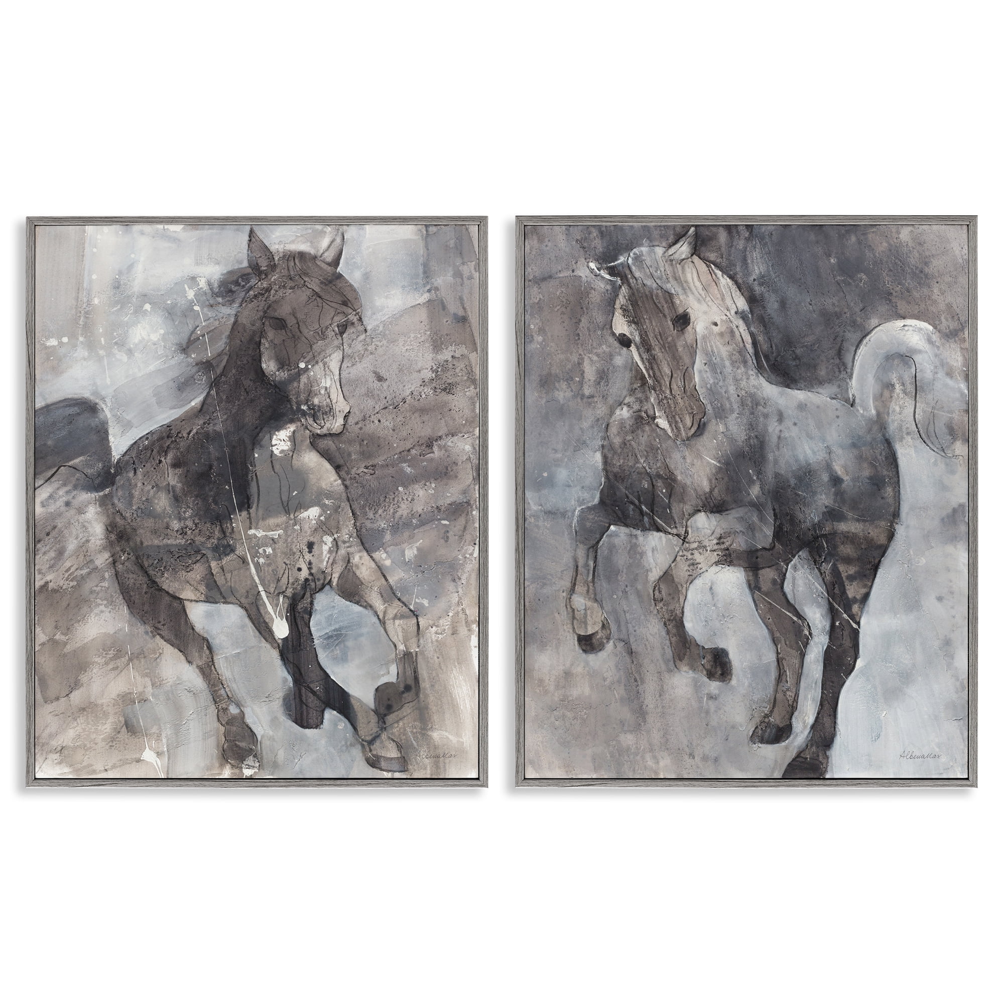 Stupell Industries Free Spirit Wind Dancer Horse Animals Painting Gray Framed Art Print Wall Art, 16 x 20, Set of 2
