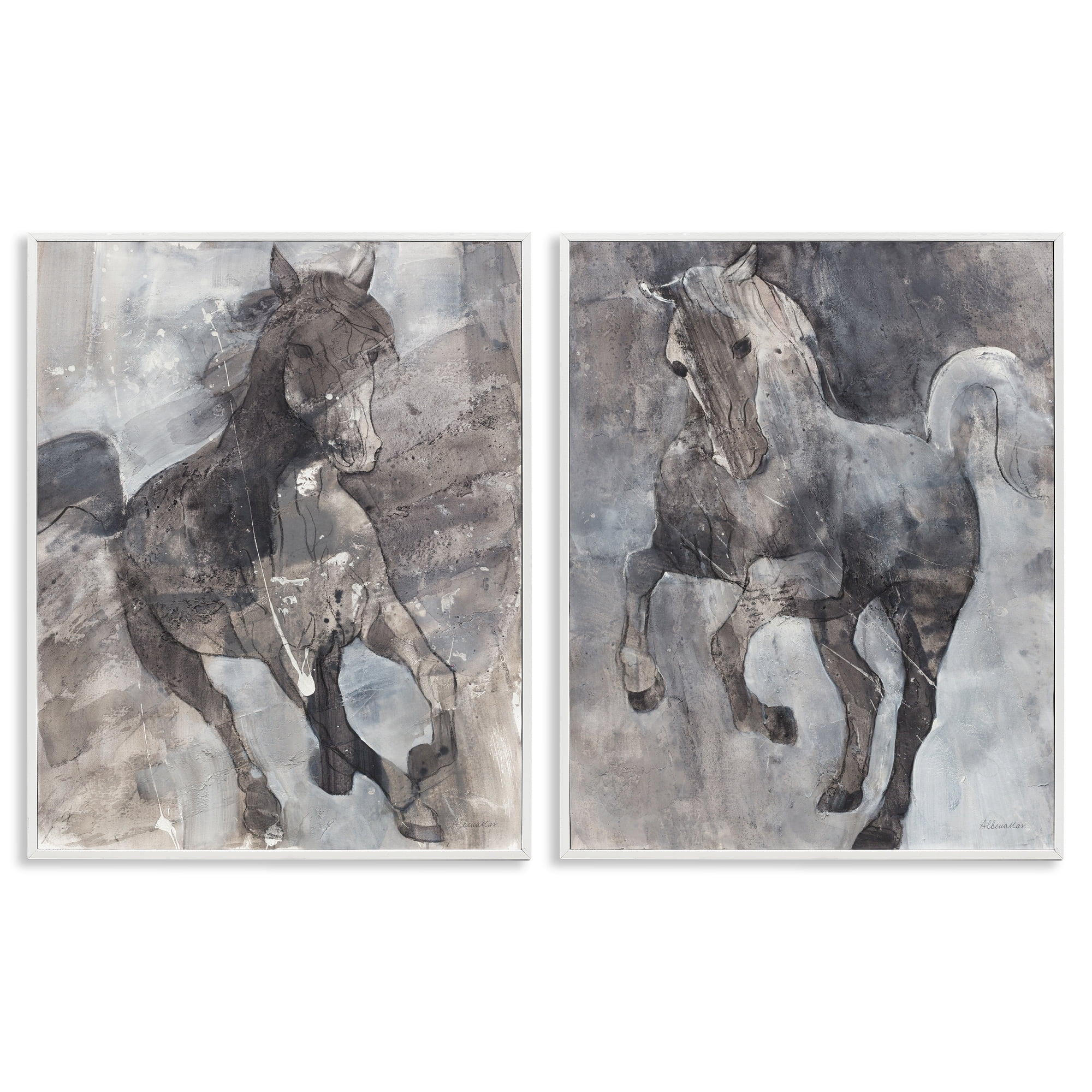 Stupell Industries Free Spirit Wind Dancer Horse Animals Painting White Framed Art Print Wall Art, 16 x 20, Set of 2