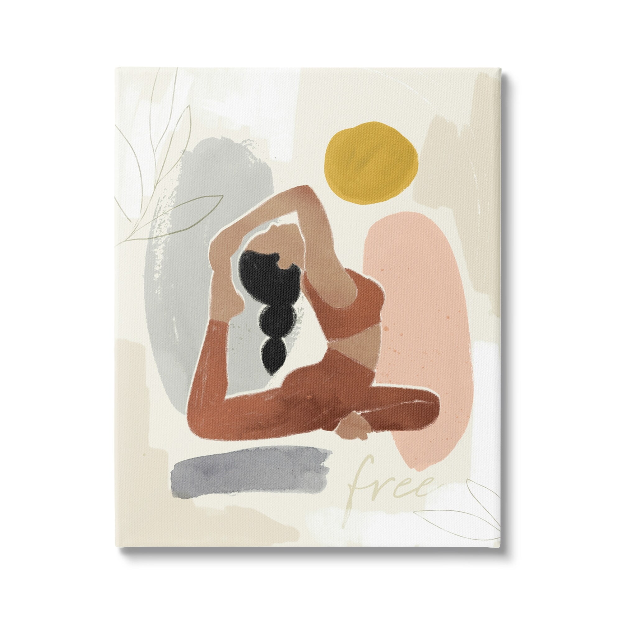 Stupell Industries Free Text Modern Botanical Pattern Yoga Exercise Graphic Art Gallery-Wrapped Canvas Print Wall Art, 36x48, by Victoria Barnes