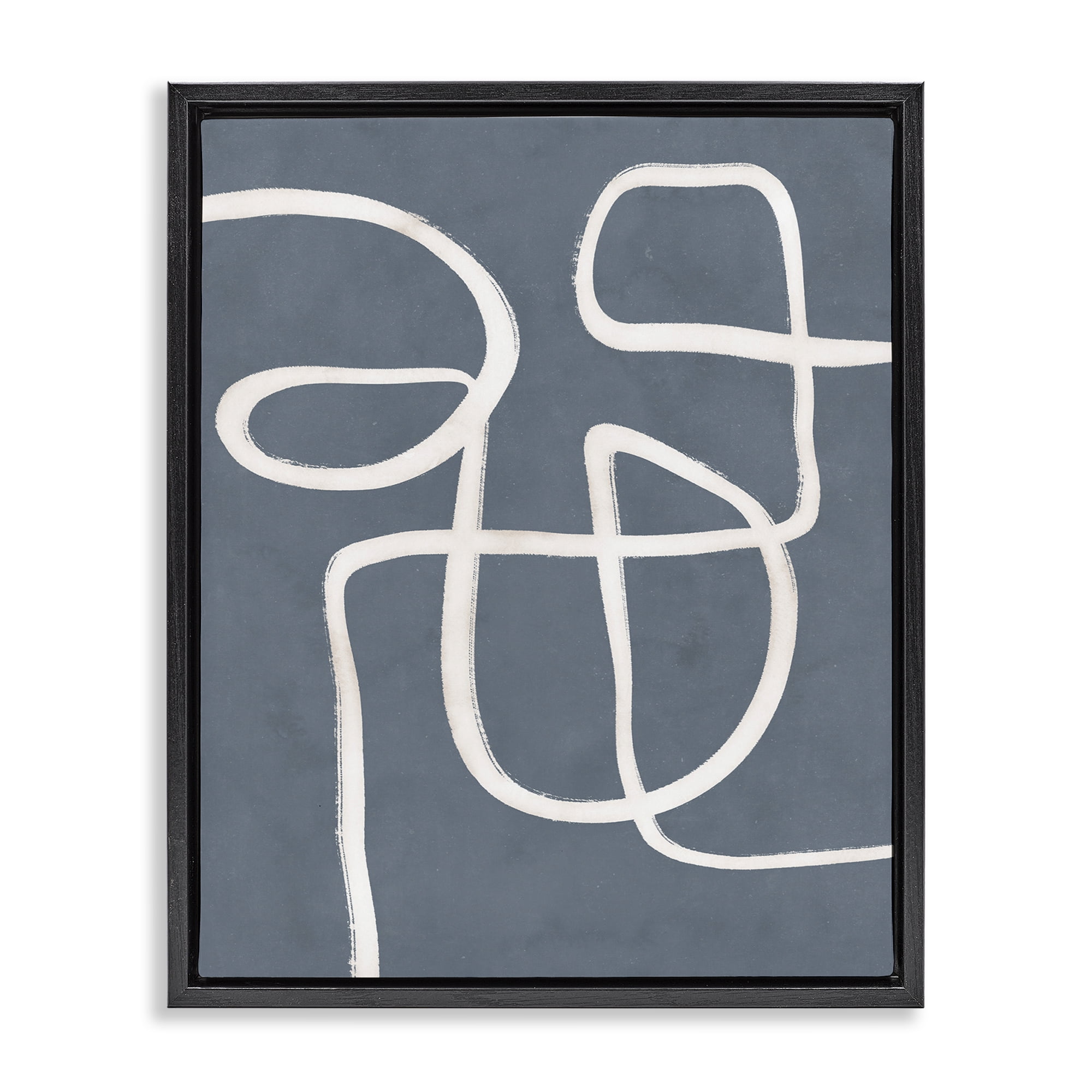 Stupell Industries Freeflow Line on Blue Abstract Painting Black Floater Framed Canvas Art Print Wall Art, 25 x 31