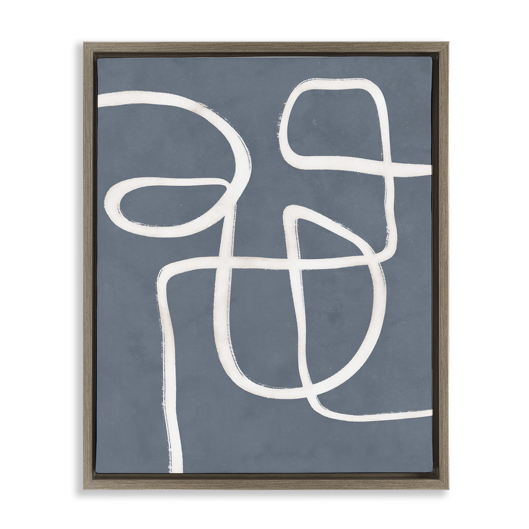 Stupell Industries Freeflow Line on Blue Abstract Painting Brown Floater Framed Canvas Art Print Wall Art, 25 x 31