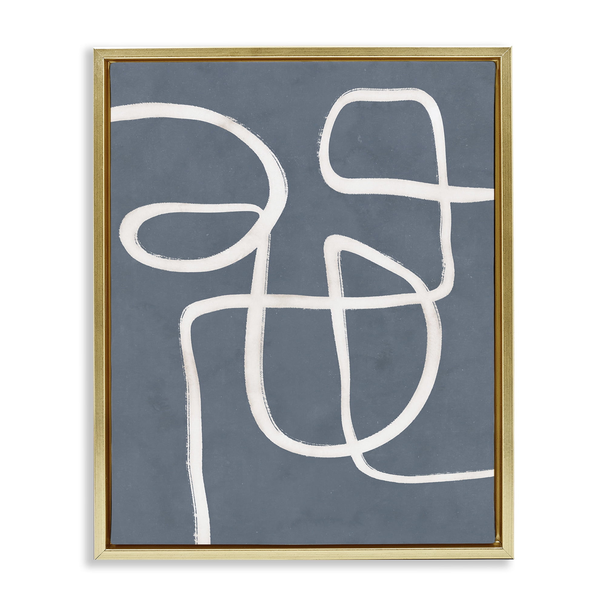 Stupell Industries Freeflow Line on Blue Abstract Painting Gold Floater Framed Canvas Art Print Wall Art, 17 x 21