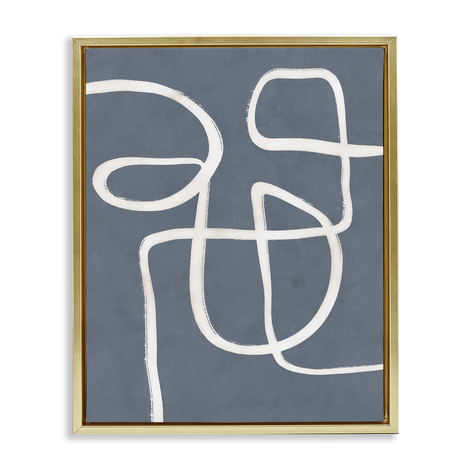Stupell Industries Freeflow Line on Blue Abstract Painting Gold Floater Framed Canvas Art Print Wall Art, 25 x 31