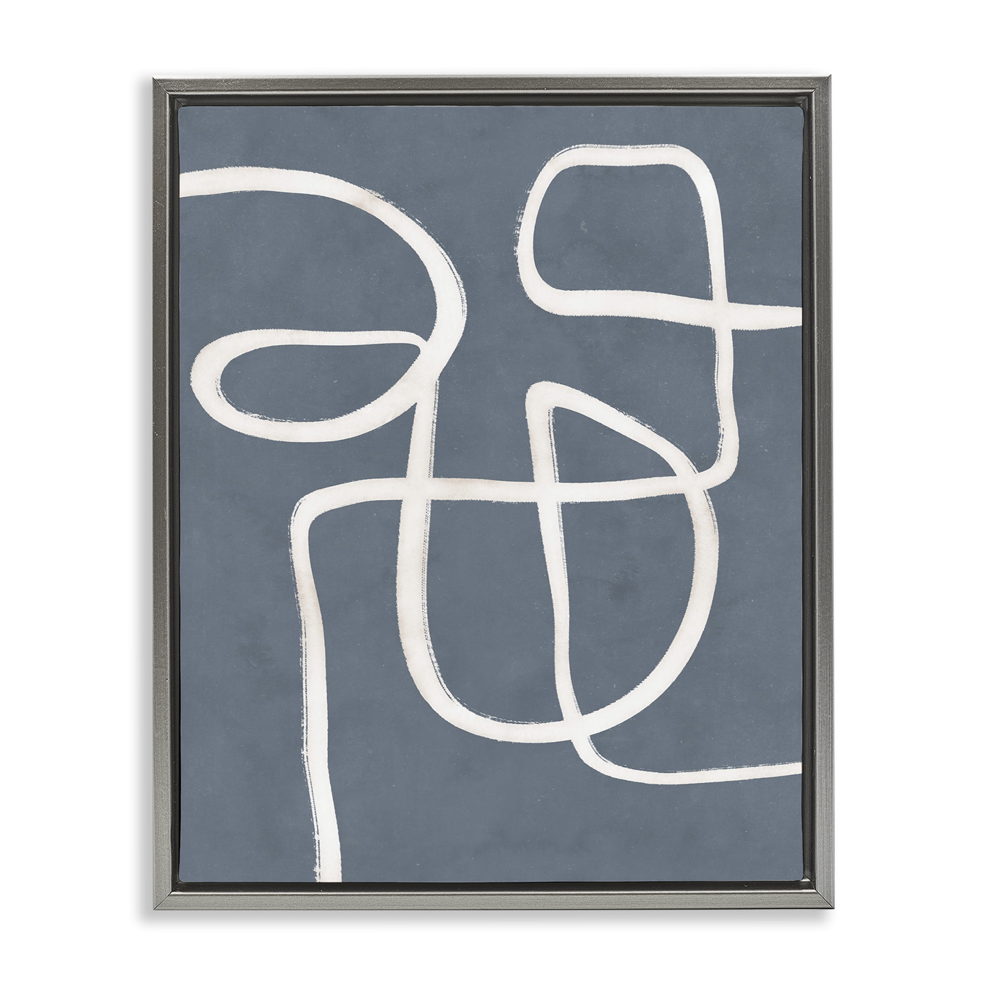 Stupell Industries Freeflow Line on Blue Abstract Painting Gray Floater Framed Canvas Art Print Wall Art, 25 x 31