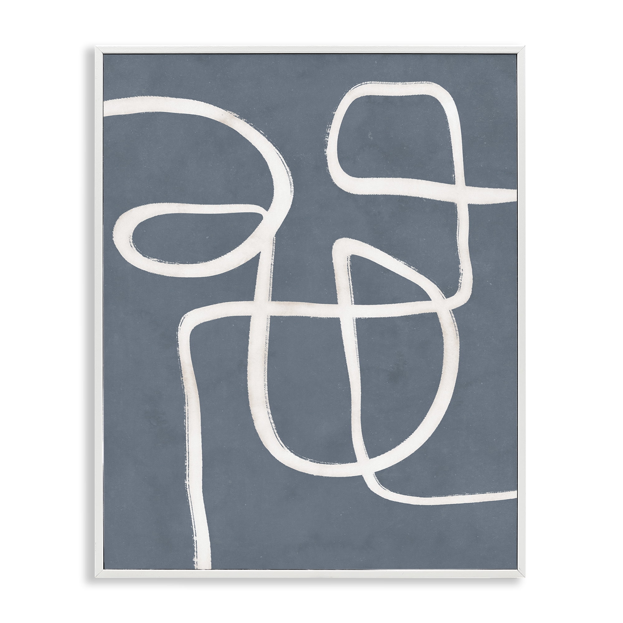 Stupell Industries Freeflow Line on Blue Abstract Painting White Framed Art Print Wall Art, 24 x 30