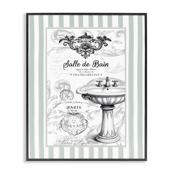 Stupell Industries Shabby Chic French Bathroom Sink Stripes Black Framed Giclee Art, 11 x 14, by Lettered and Lined