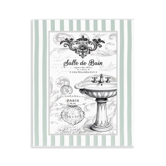 Stupell Industries French Bathroom Sink Stripes Wall Plaque Art design by Lettered and Lined, 14 x 11