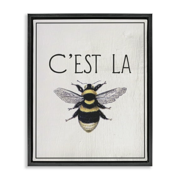 Stupell Industries French Bee Phrase Black Framed Floater Canvas Wall Art design by Lil' Rue, 21 x 17