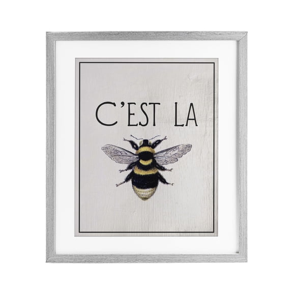 Stupell Industries French Bee Phrase Gray Framed Print Under Glass design by Lil' Rue, 21 x 17