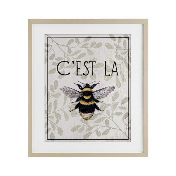 Stupell Industries French Bee on Floral Birch Framed Print Under Glass design by Lil' Rue, 21 x 17