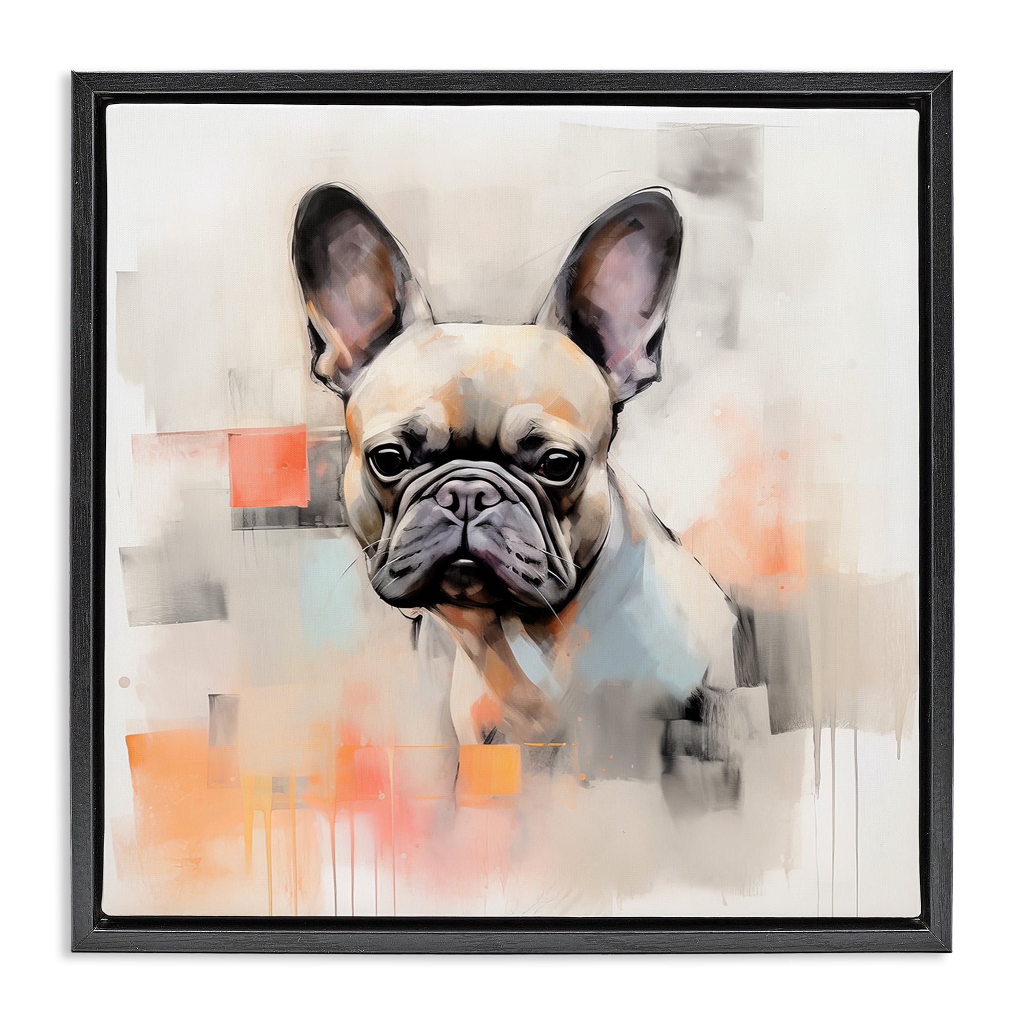 Stupell Industries French Bulldog Abstract Animals & Insects Painting Black Floater Framed Canvas Art Print Wall Art, 25 x 25
