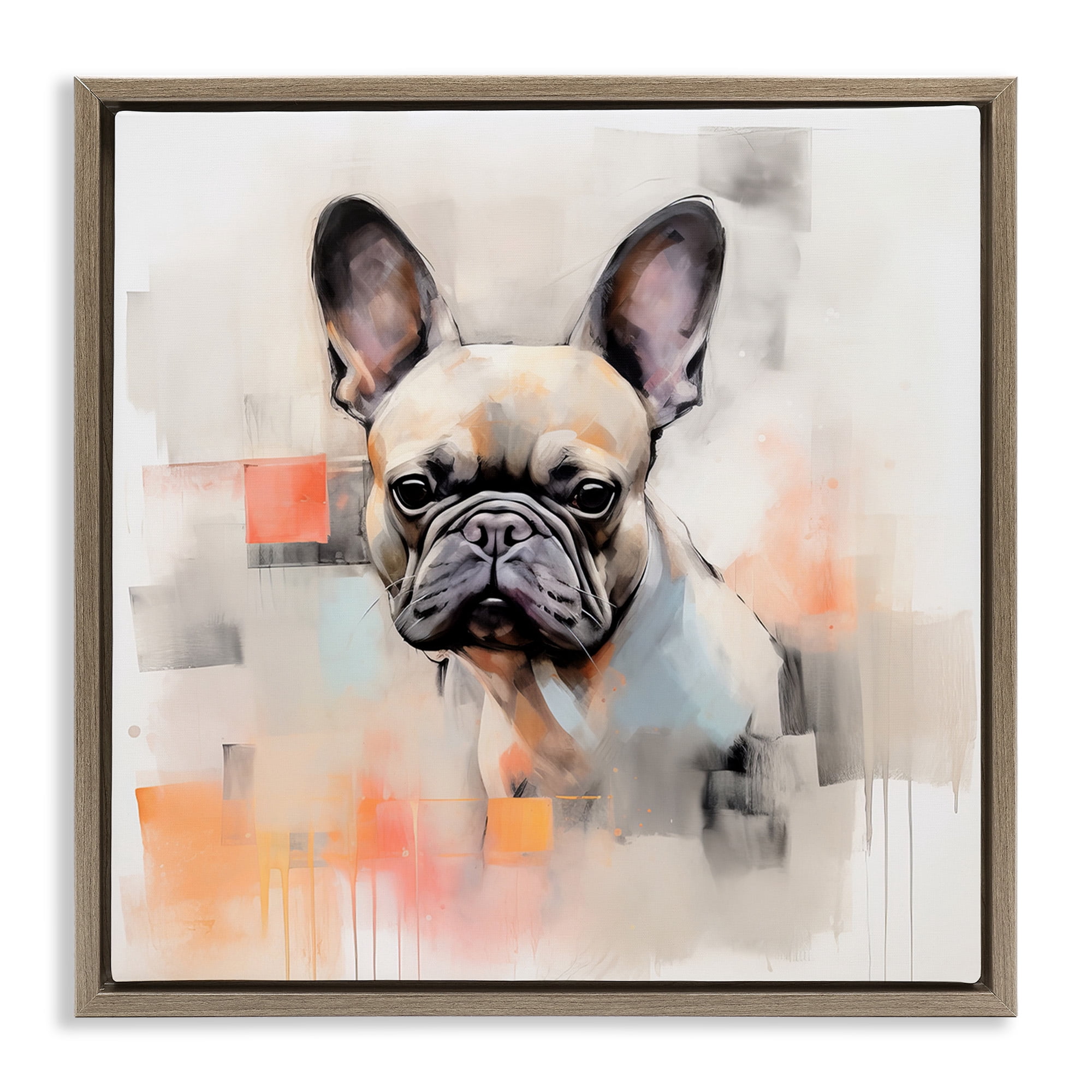 Stupell Industries French Bulldog Abstract Animals & Insects Painting Brown Floater Framed Canvas Art Print Wall Art, 25 x 25