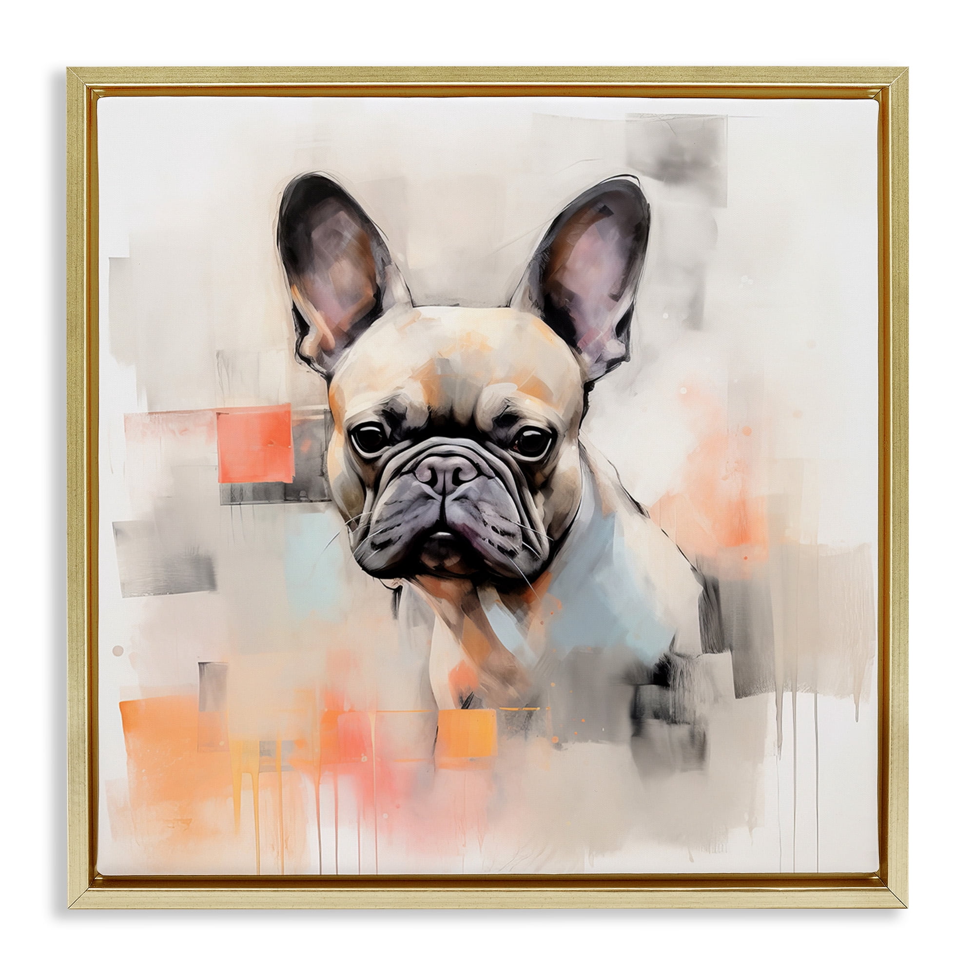 Stupell Industries French Bulldog Abstract Animals & Insects Painting Gold Floater Framed Canvas Art Print Wall Art, 25 x 25