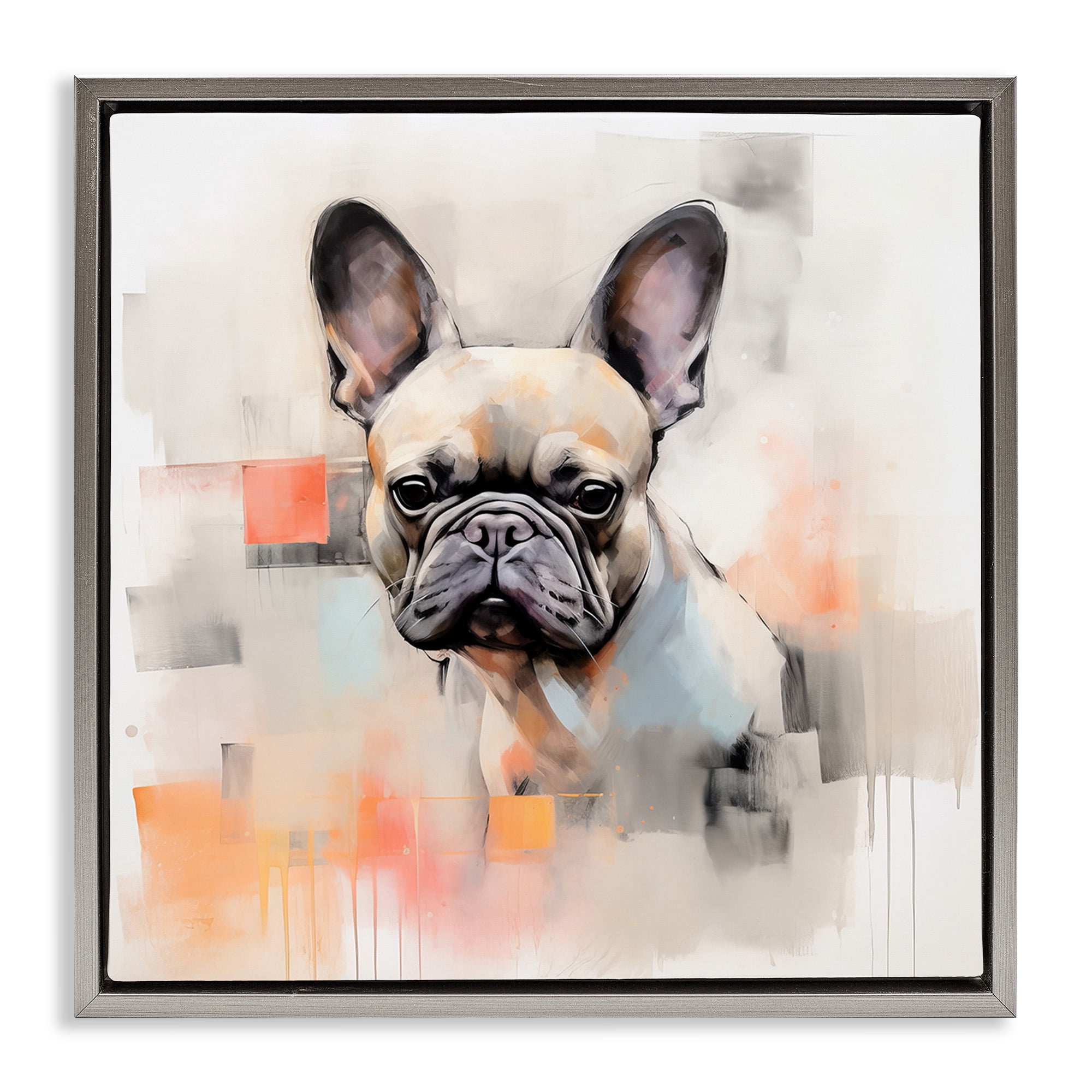 Stupell Industries French Bulldog Abstract Animals & Insects Painting Gray Floater Framed Canvas Art Print Wall Art, 18 x 18