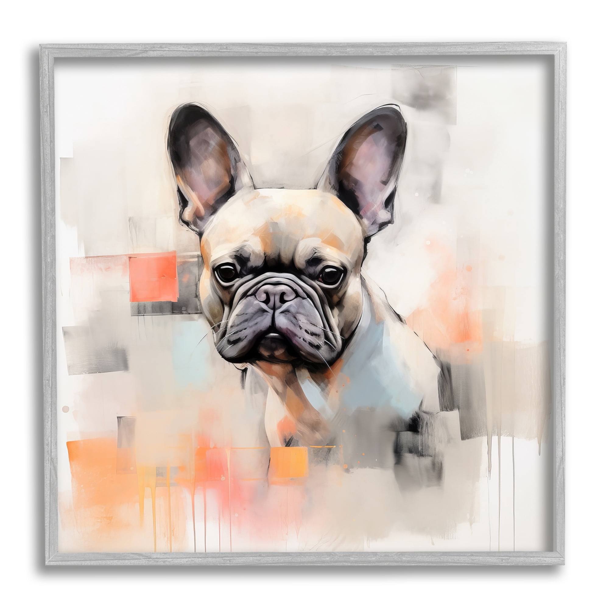Stupell Industries French Bulldog Abstract Animals & Insects Painting Gray Framed Art Print Wall Art, 17 x 17