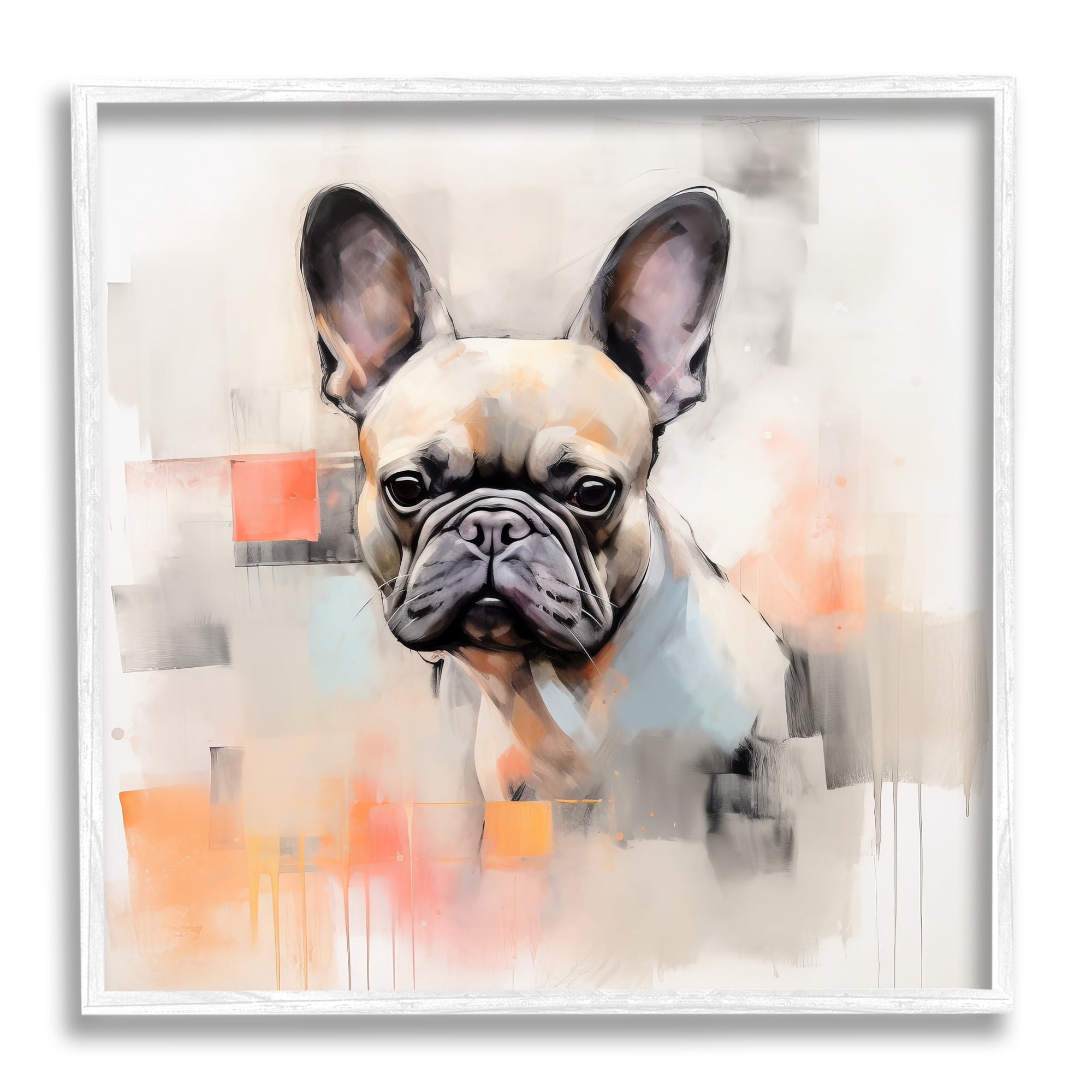 Stupell Industries French Bulldog Abstract Animals & Insects Painting White Framed Art Print Wall Art, 12 x 12