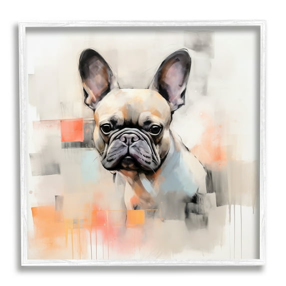 Stupell Industries French Bulldog Abstract Animals & Insects Painting White Framed Art Print Wall Art, 24 x 24