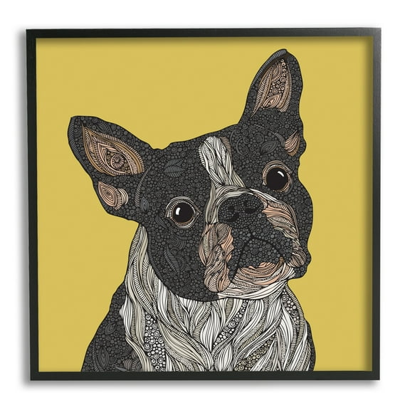 Stupell Industries French Bulldog Detailed Geometric Fractal Shapes Botanicals Graphic Art Black Framed Art Print Wall Art, Design by Valentina Harper
