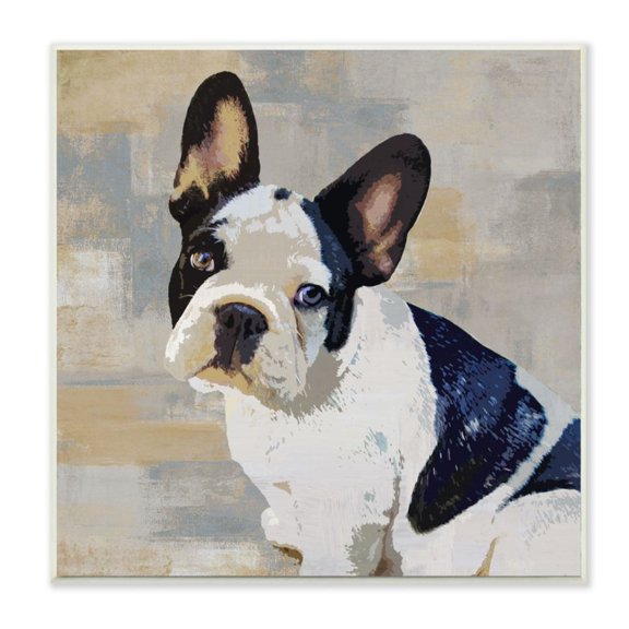 Stupell Industries French Bulldog Dog Grey Beige Neutral Patchwork Design by Keri Rodgers