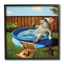 Stupell Industries French Bulldog Drinking Summer Pool Pet Humor,12 x 12,Designed by Lucia Heffernan