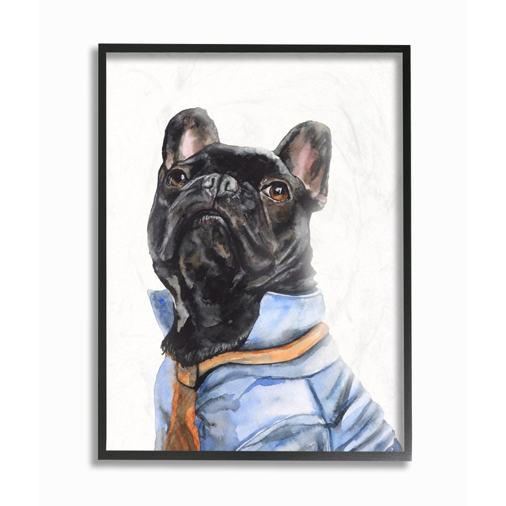 Black Framed French Bulldog Watercolor Art 11 x 14