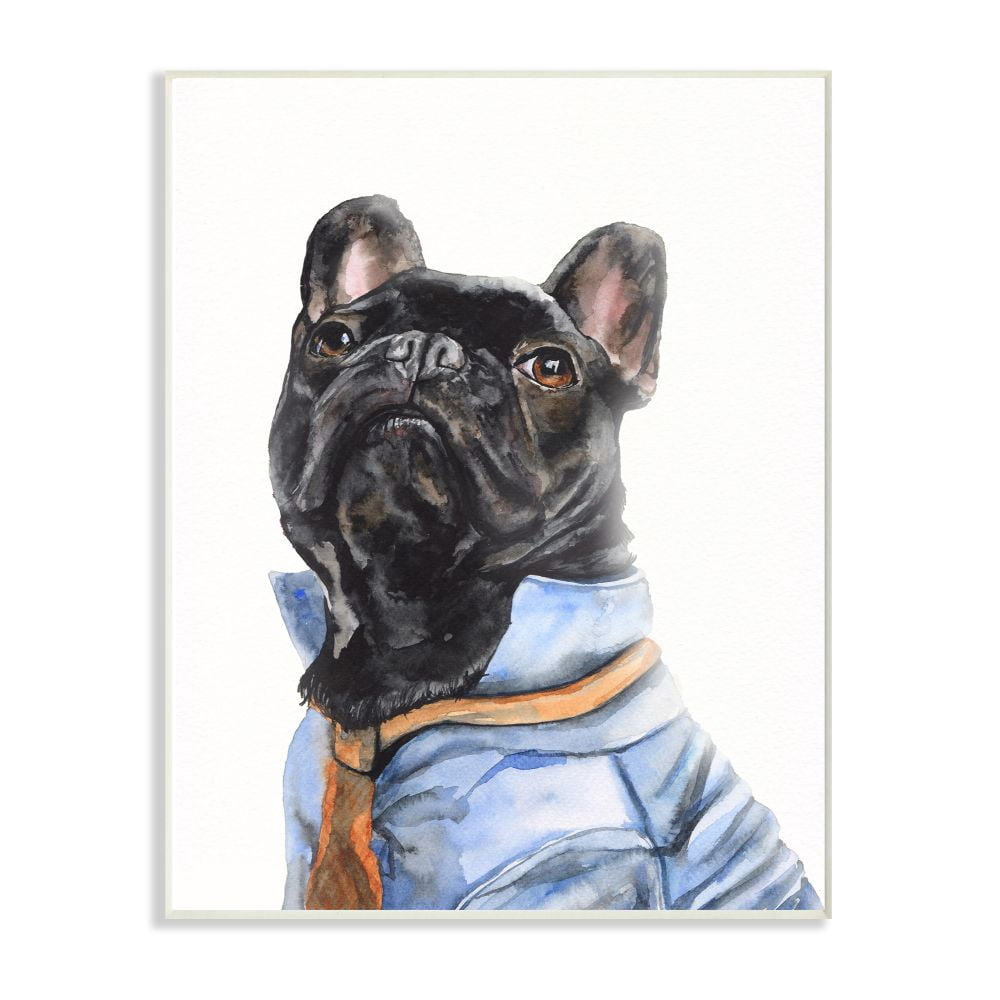 Stupell Industries French Bulldog Fashion Dog Pet Animal Watercolor Painting Wall Plaque Art by George Dyachenko