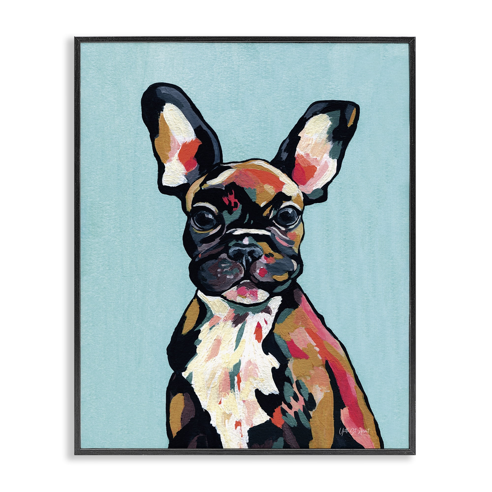 Stupell Industries French Bulldog Modern Animals Painting Black Framed Art Print Wall Art, 24 x 30