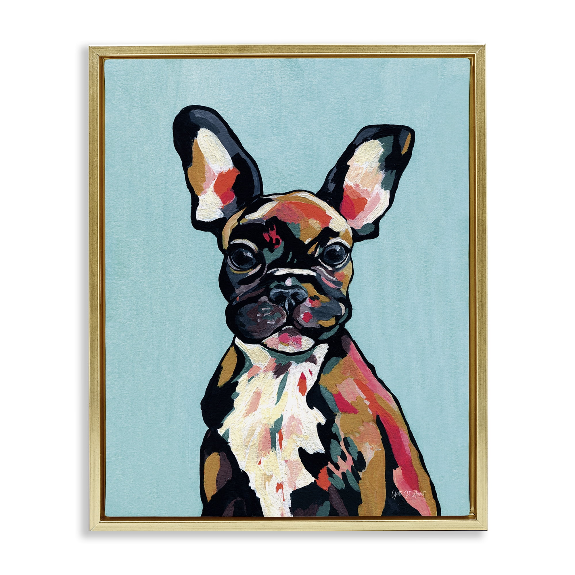Stupell Industries French Bulldog Modern Animals Painting Gold Floater Framed Canvas Art Print Wall Art, 17 x 21