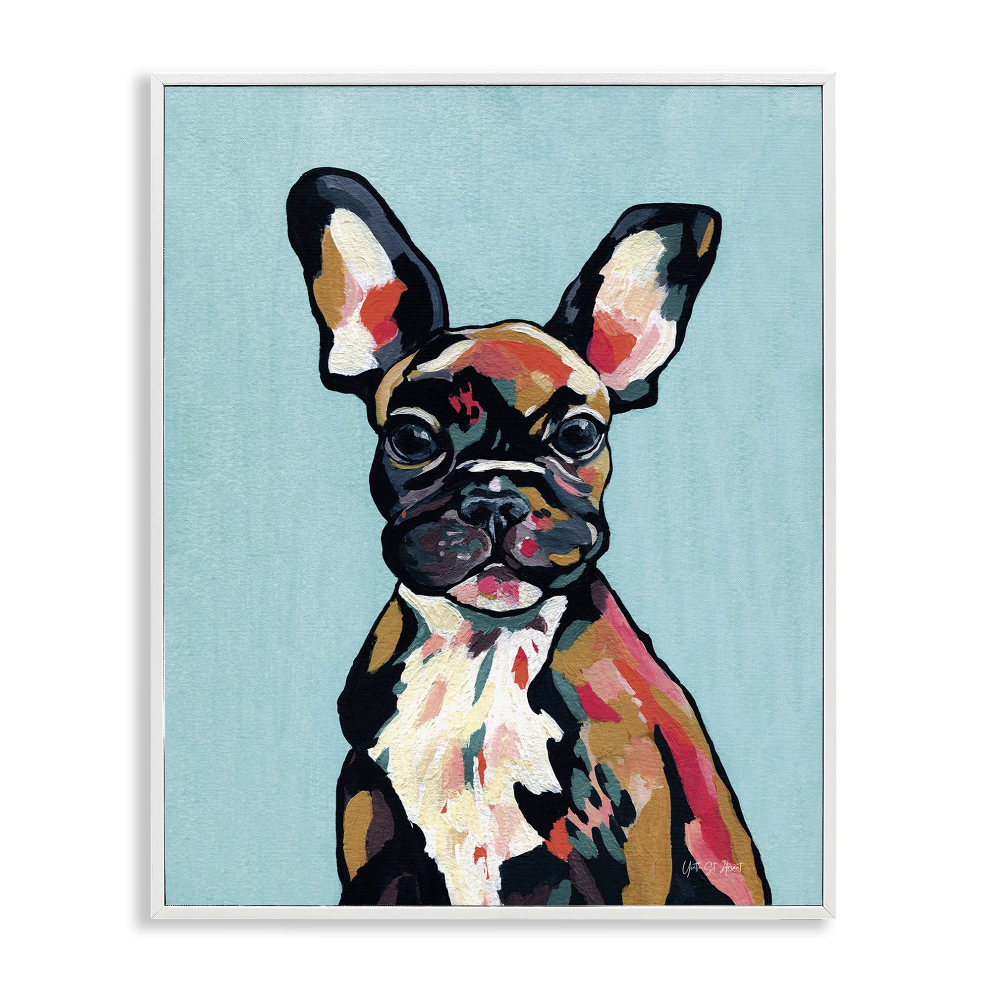 Stupell Industries French Bulldog Modern Animals Painting White Framed Art Print Wall Art, 16 x 20