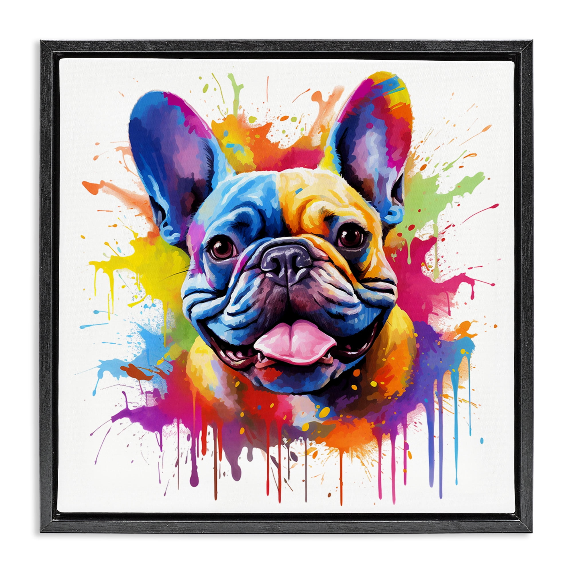 Stupell Industries French Bulldog Modern Splash Animals & Insects Painting Black Floater Framed Canvas Art Print Wall Art, 25 x 25