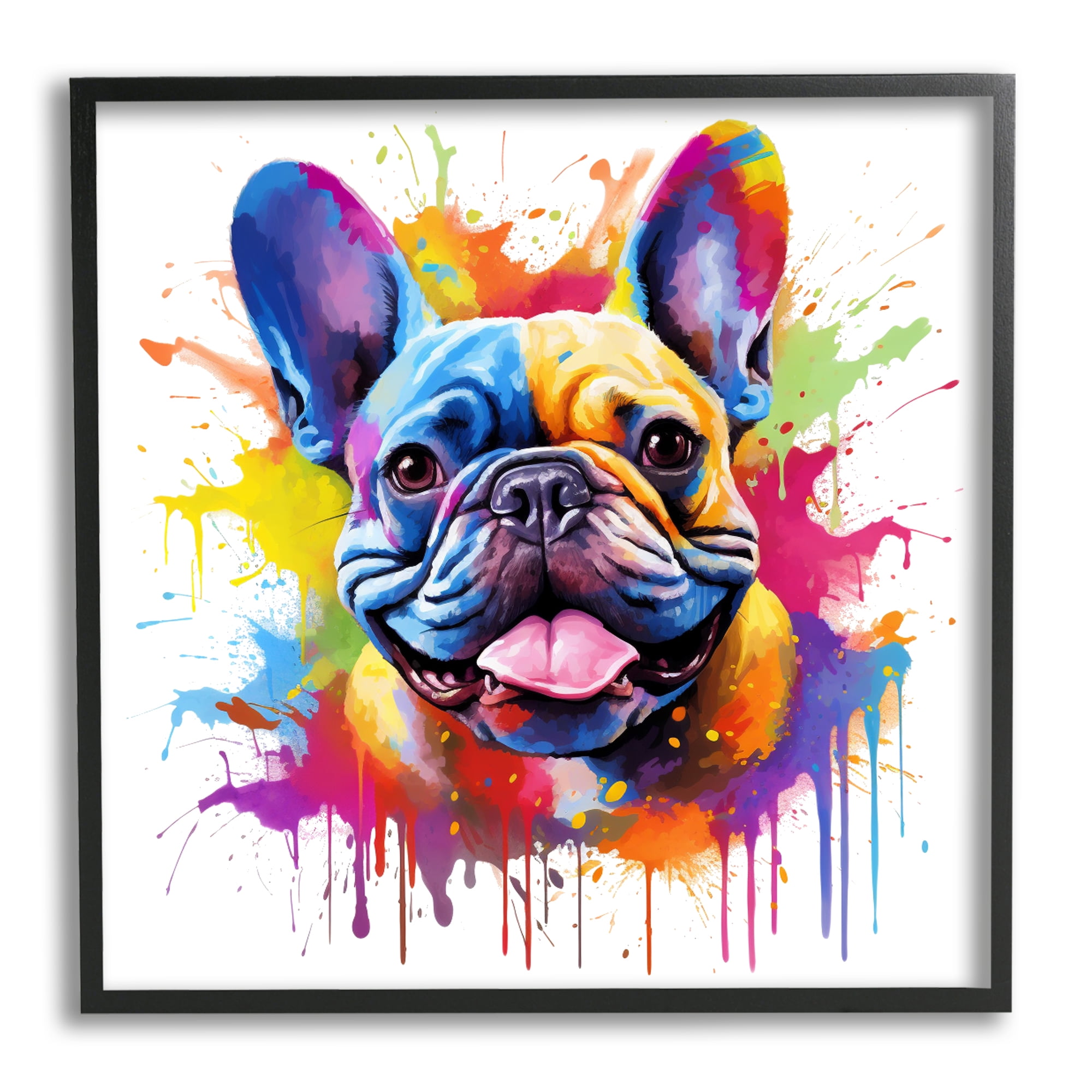 Stupell Industries French Bulldog Modern Splash Animals & Insects Painting Black Framed Art Print Wall Art, 24 x 24