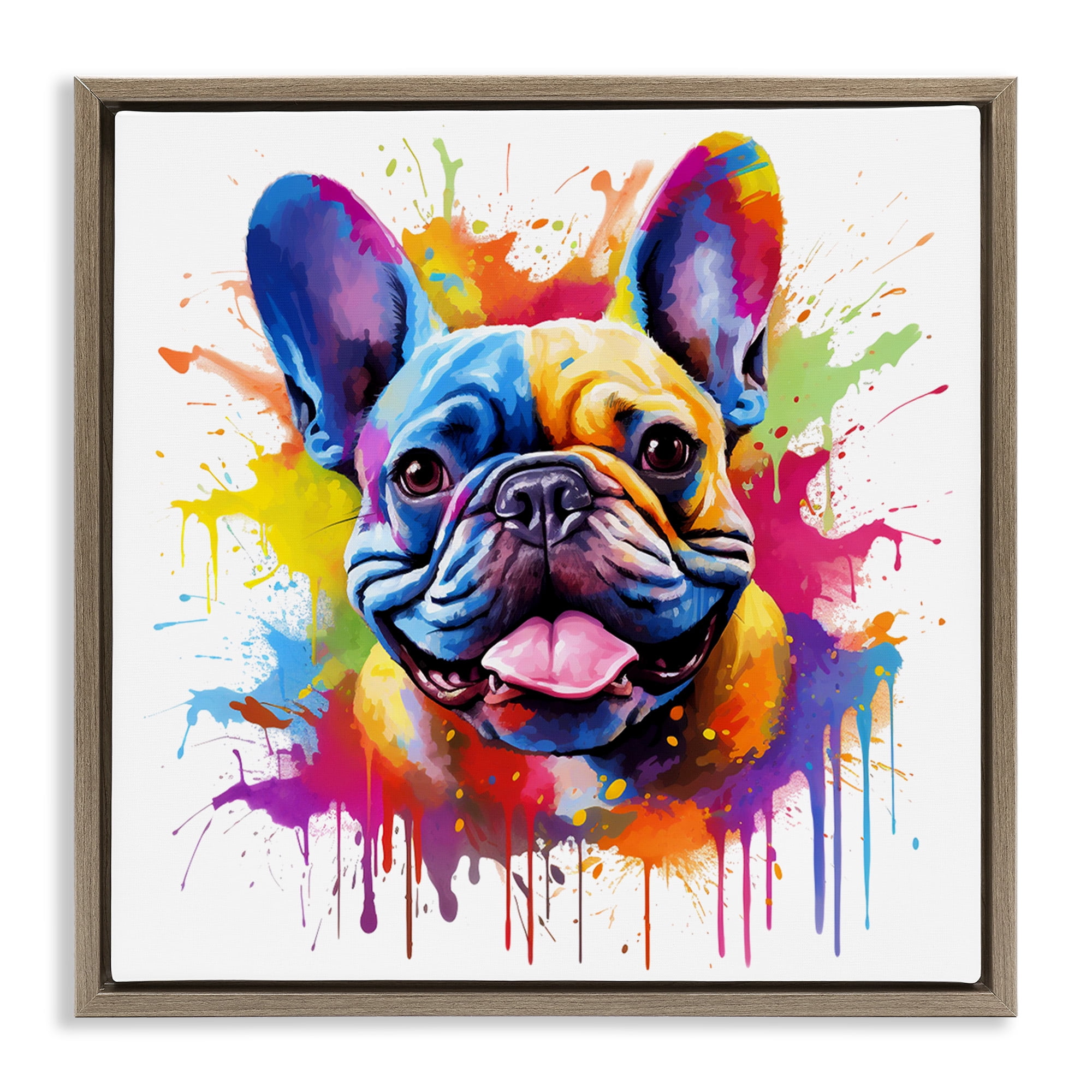 Stupell Industries French Bulldog Modern Splash Animals & Insects Painting Brown Floater Framed Canvas Art Print Wall Art, 18 x 18