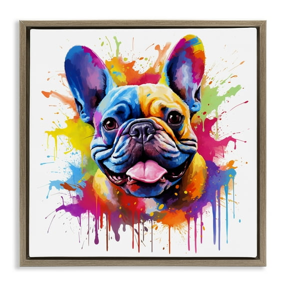 Stupell Industries French Bulldog Modern Splash Animals & Insects Painting Brown Floater Framed Canvas Art Print Wall Art, 25 x 25