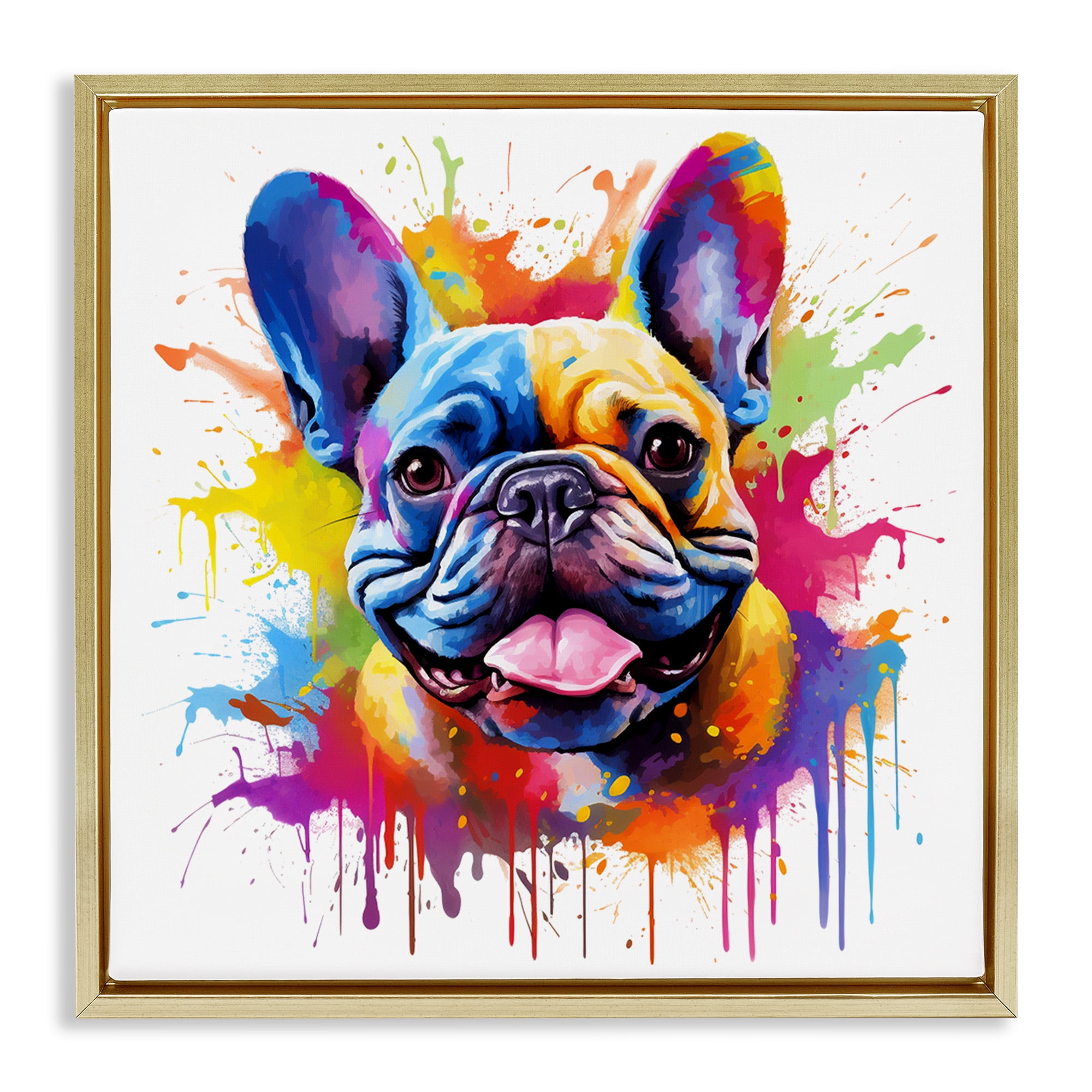 Stupell Industries French Bulldog Modern Splash Animals & Insects Painting Gold Floater Framed Canvas Art Print Wall Art, 25 x 25