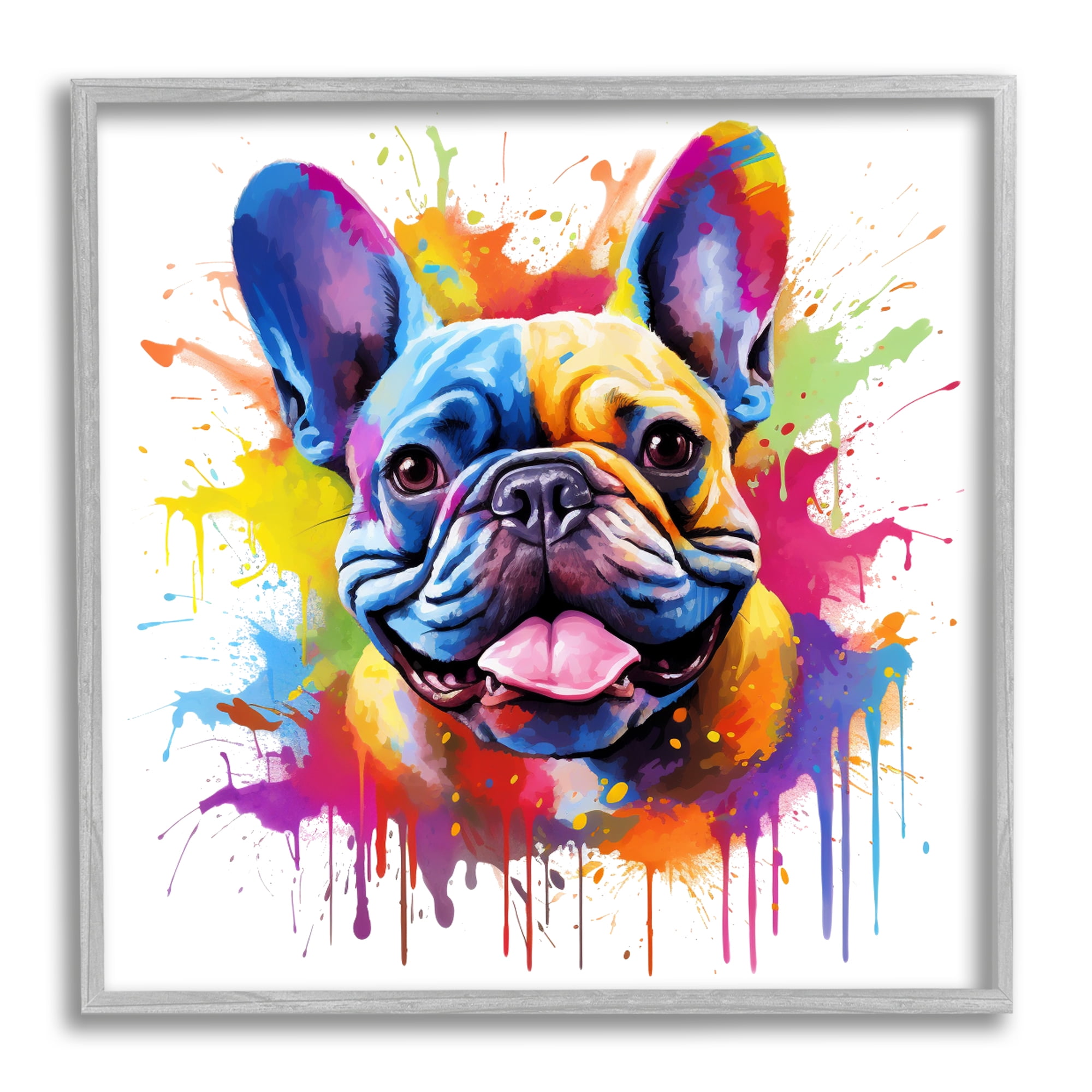 Stupell Industries French Bulldog Modern Splash Animals & Insects Painting Gray Framed Art Print Wall Art, 12 x 12