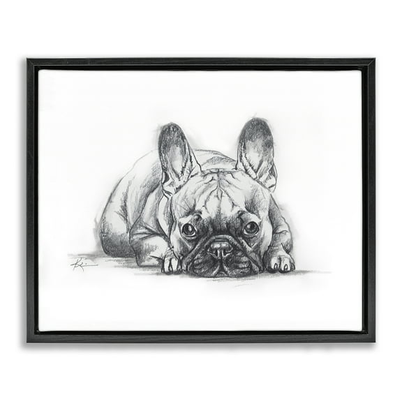 Stupell Industries French Bulldog Naptime Animals Drawing Black Floater Framed Canvas Art Print Wall Art, 21 x 17