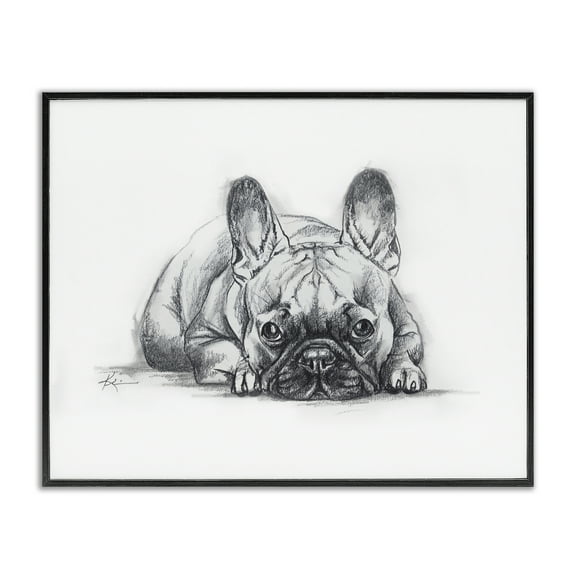 Stupell Industries French Bulldog Naptime Animals Drawing Black Framed Art Print Wall Art, 14 x 11