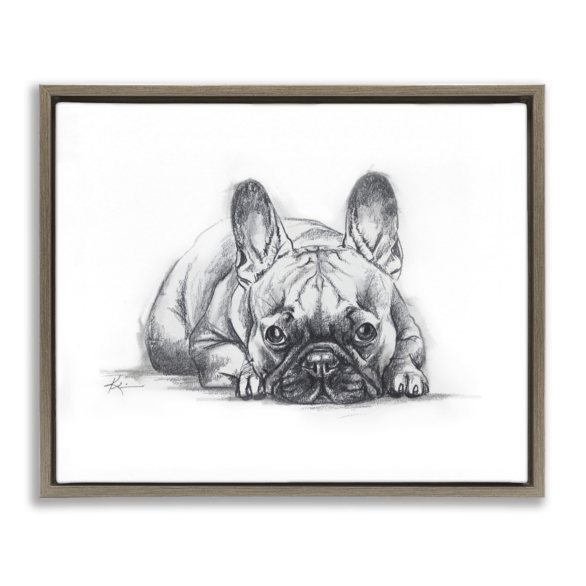 Stupell Industries French Bulldog Naptime Animals Drawing Brown Floater Framed Canvas Art Print Wall Art, 31 x 25