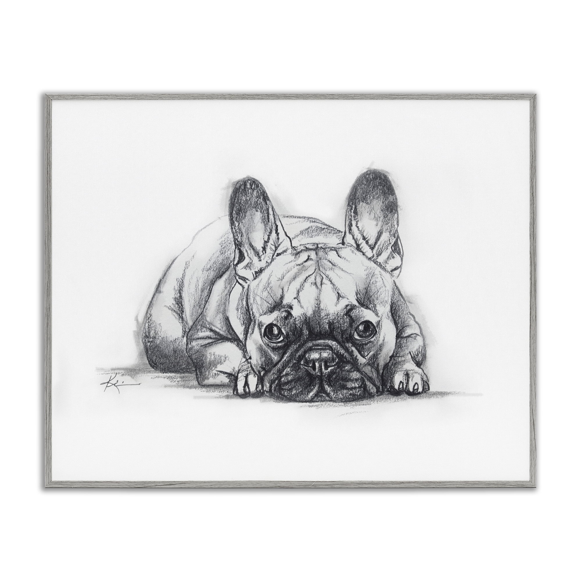 Stupell Industries French Bulldog Naptime Animals Drawing Gray Framed Art Print Wall Art, 20 x 16