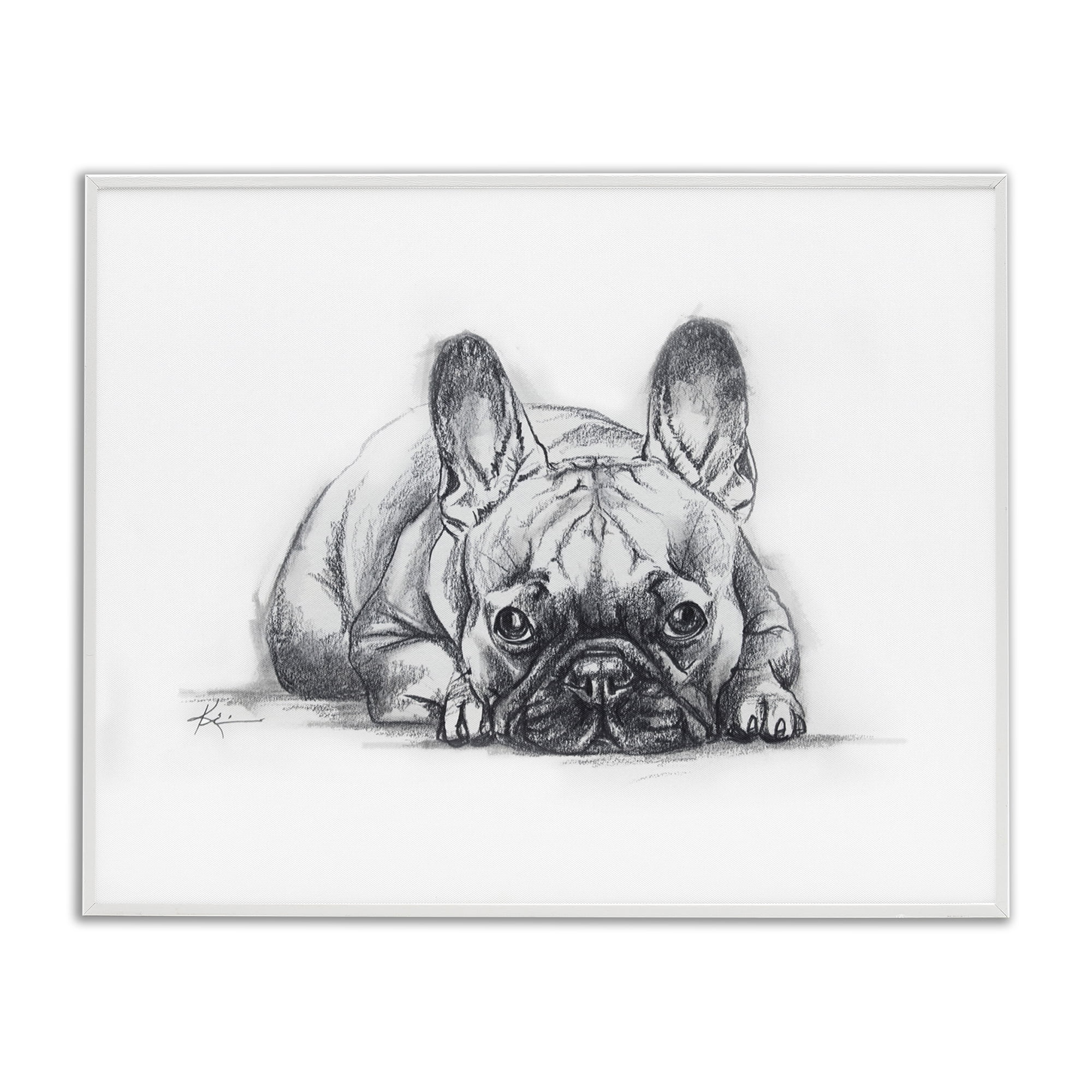 Stupell Industries French Bulldog Naptime Animals Drawing White Framed Art Print Wall Art, 20 x 16