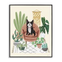 Stupell Industries French Bulldog & Plants Animals & Insects Painting Black Framed Art Print Wall Art, 11 x 14