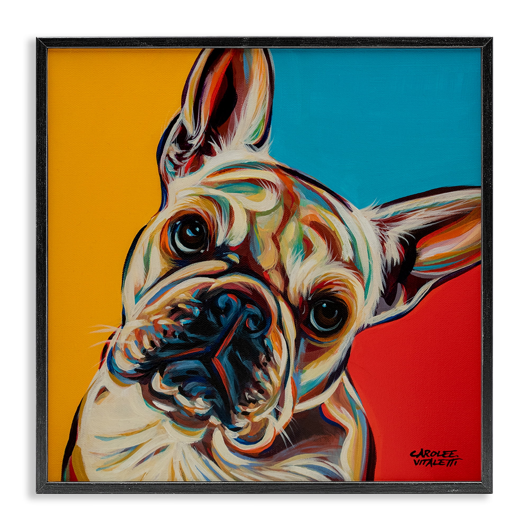 Stupell Industries French Bulldog Pop Portrait Animals & Insects Painting Black Framed Art Print Wall Art, 17 x 17