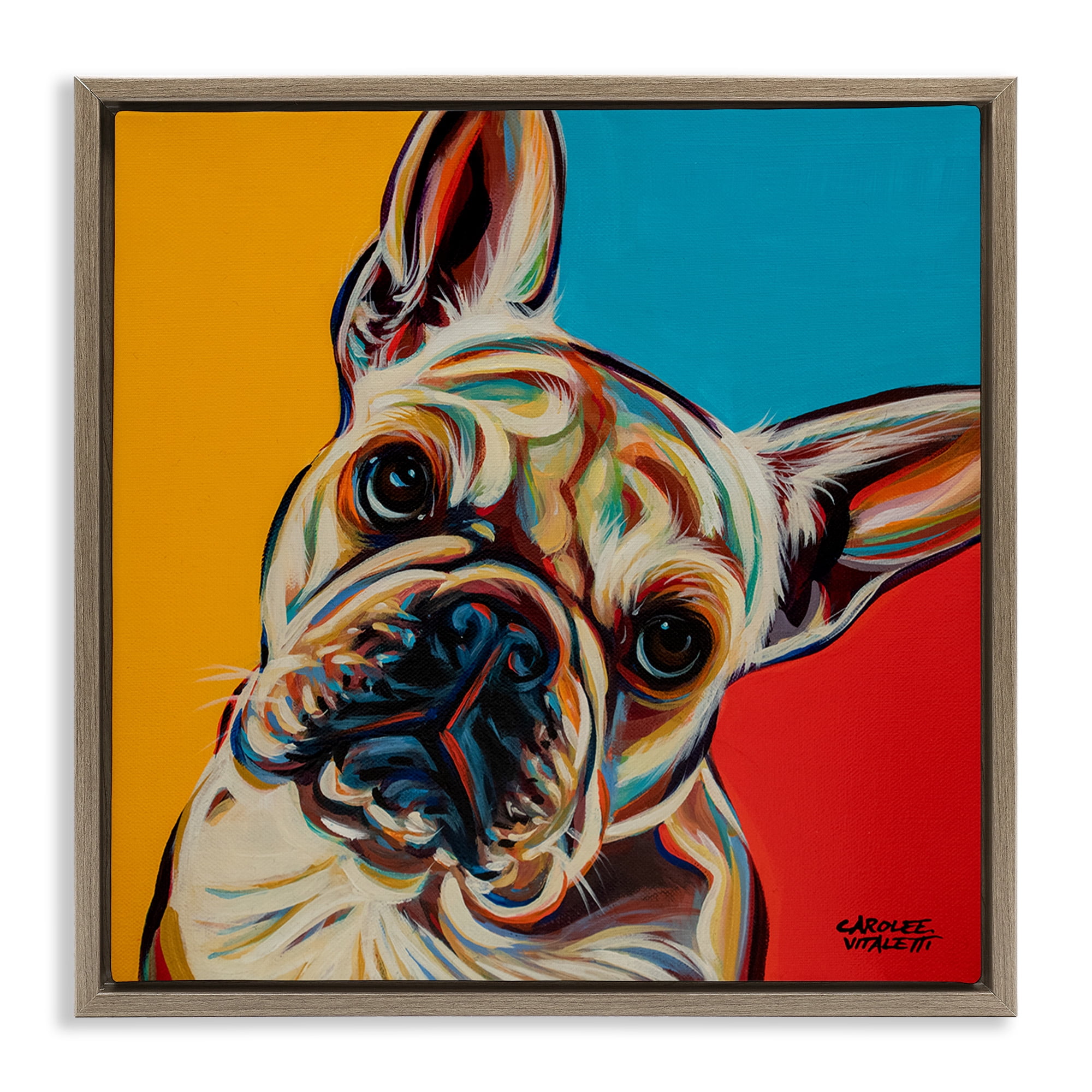 Stupell Industries French Bulldog Pop Portrait Animals & Insects Painting Brown Floater Framed Canvas Art Print Wall Art, 25 x 25