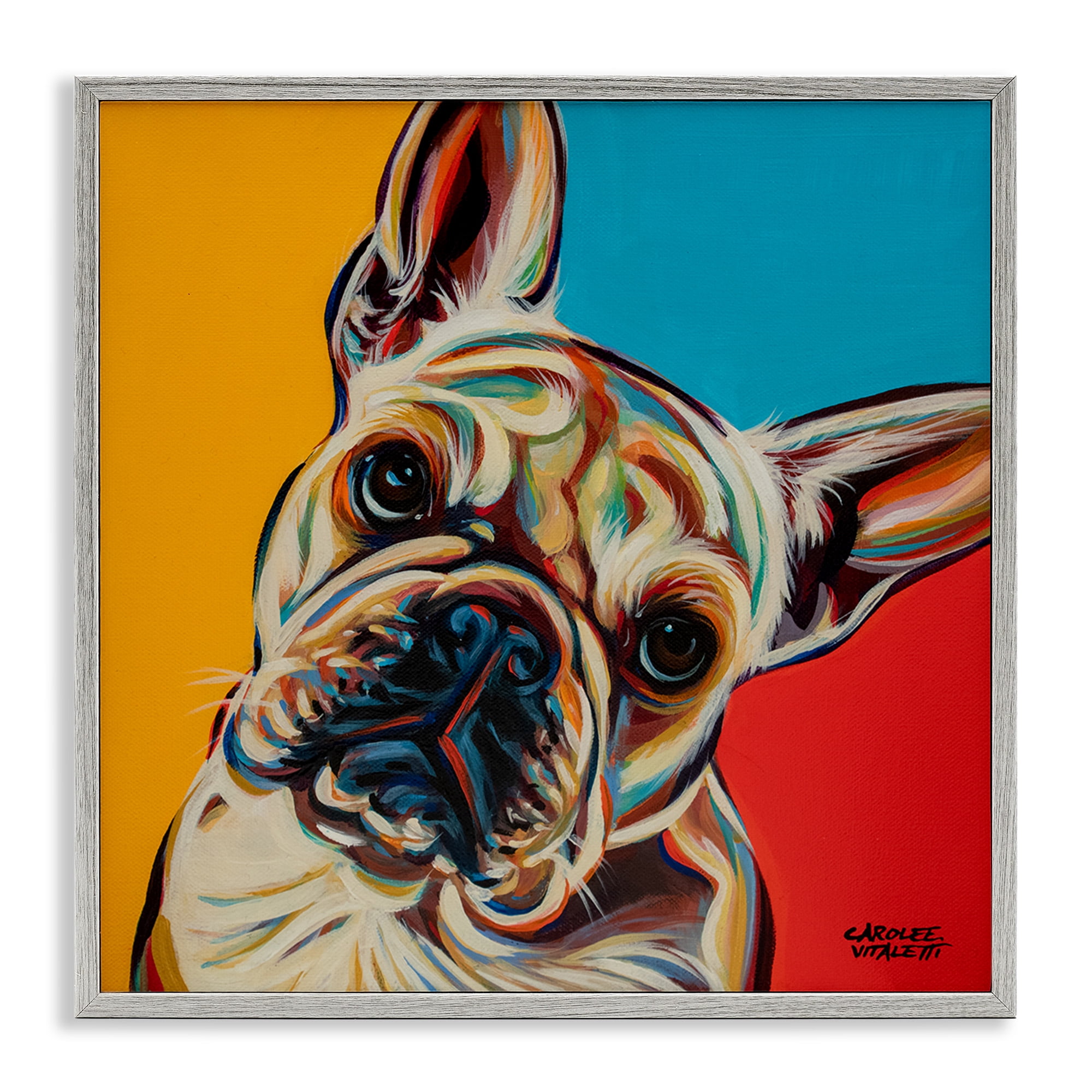 Stupell Industries French Bulldog Pop Portrait Animals & Insects Painting Gray Framed Art Print Wall Art, 12 x 12